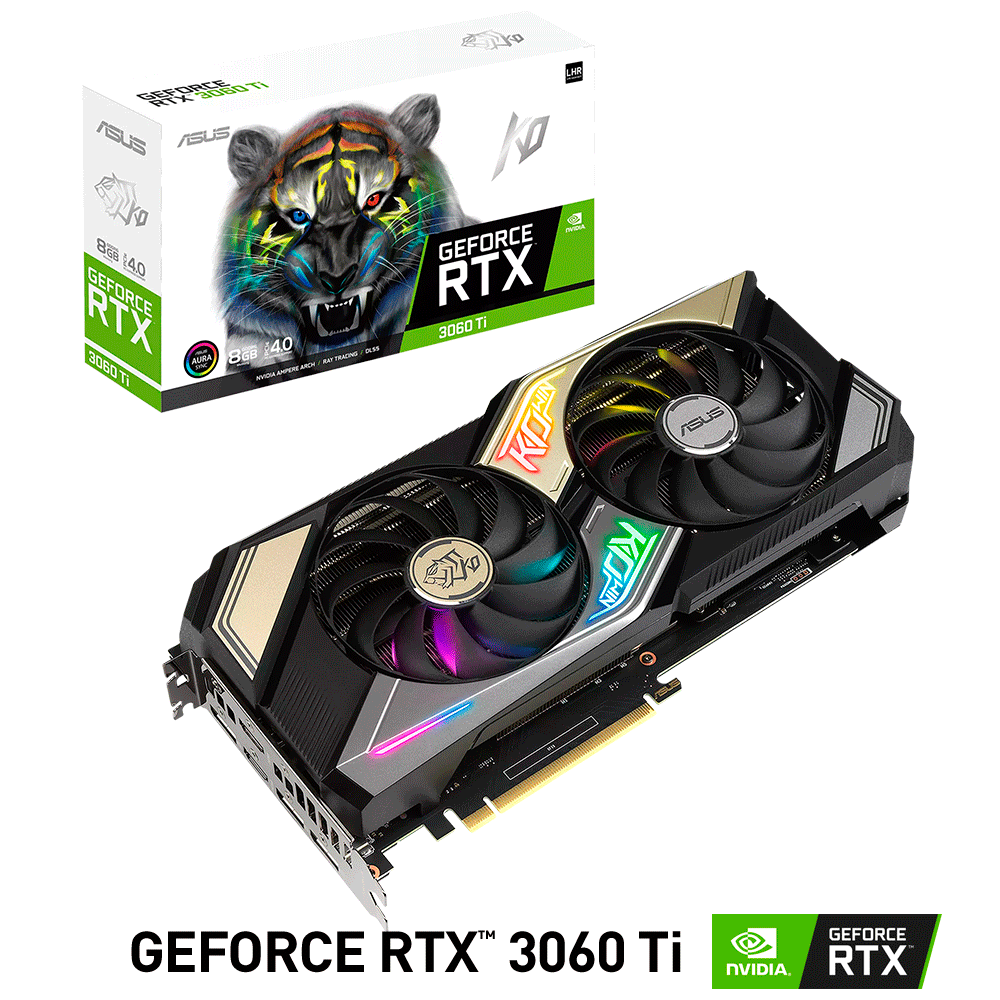Tarjeta de Video Nvidia GeForce RTX 3060 TI, Asus KO V2 LHR, KO-RTX3060TI-8G-V2-GAMING, 3 AÑOS DE GARANTIA NACIONAL