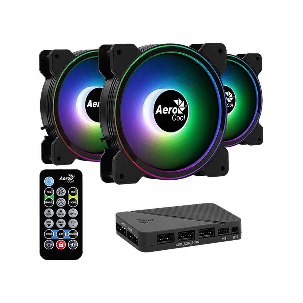 Kit de Ventiladores Aerocool SATURN 12F PRO, 120mmx3, ARGB, Conector 12V ARGB, Controlador + Control incluido