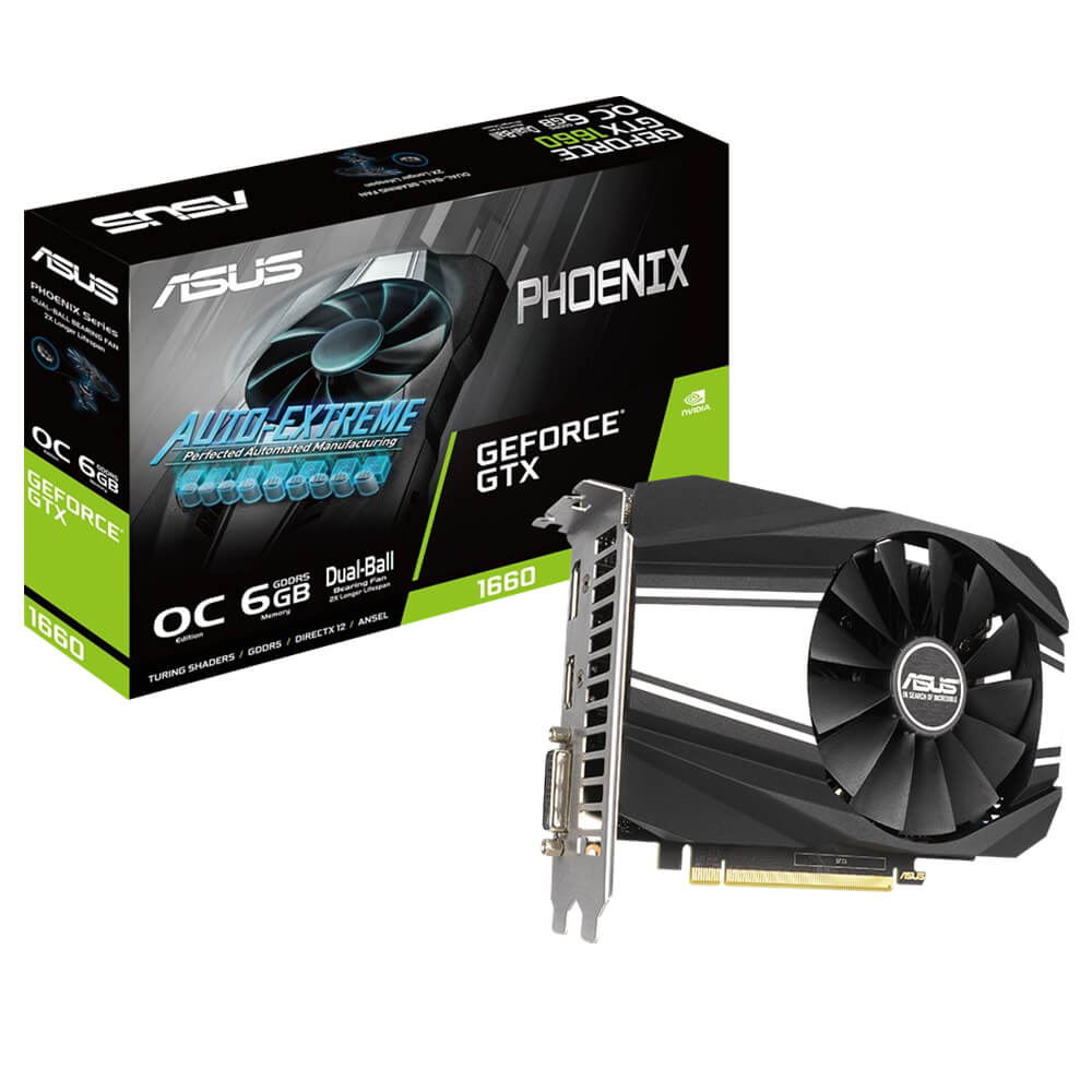Tarjeta de video NVIDIA GeForce GTX 1660 6GB GDDR5, Asus Phoenix OC 1 Fan, HDMI, DP, DVI - PH-GTX1660-O6G, 3 AÑOS DE GARANTIA NACIONAL