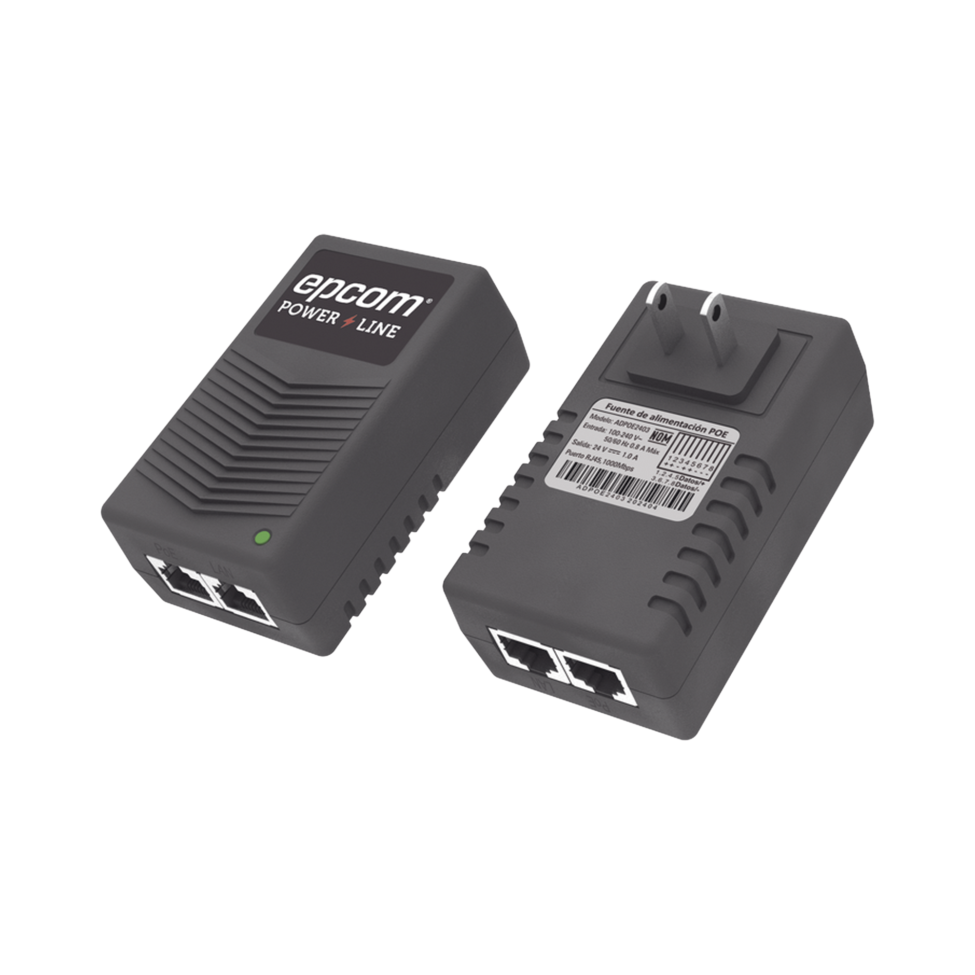 EPCOM POWERLINE ADPOE2403 Adaptador de pared, Inyector PoE, 24 Vcc, 1 A, Controlado por chip IC, Protección contra OV, OC, SC, UV/ Fácil de instalar