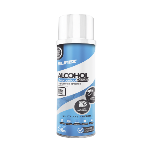 SILIMEX ALCOHOLS Alcohol Isopropilico en Aerosol para limpieza de equipos de vídeo, fibra óptica, cómputo, y equipo telefónico 250 ml