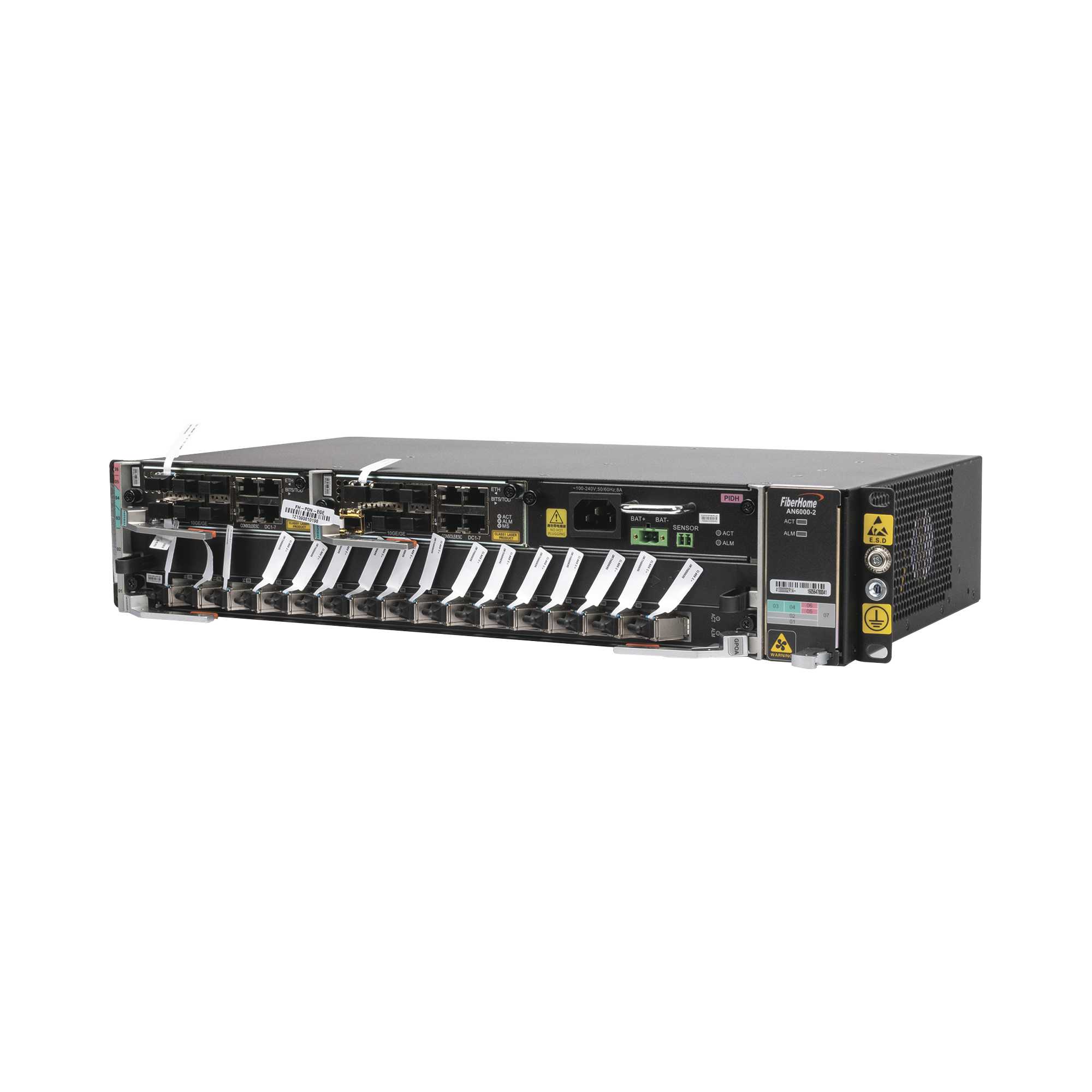 FIBERHOME AN6000-2-AC OLT Carrier Class Modular GPON, 2 Ranuras, Incluye 1 Tarjeta GPOA de 16 puertos GPON, 1 Fuente de CA, 2 UR, Gestión por UNM2000, CLI, Incluye Instalación de Software UNM2000, (Interoperabilidad con ONU´s de Terceros sin Costo)
