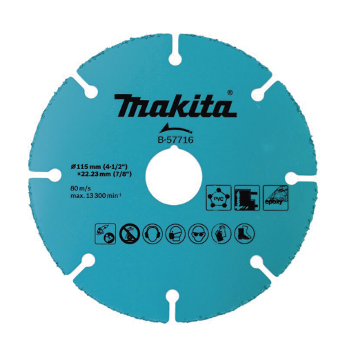 MAKITA B-57716 Disco de carburo de tugsteno 4 1/2″ multi-material para esmeriladora, Ideal para Yeso y Epóxicos.