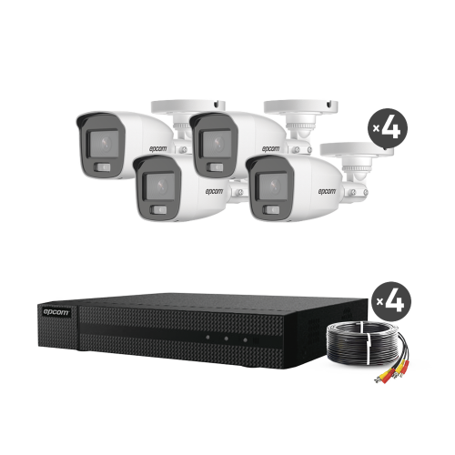 EPCOM PROFESSIONAL B8-KIT-CV/A Kit TurboHD 1080p, DVR 4 Canales, 4 Cámaras Bala ColorVu con Microfono Integrado, Fuente de Poder, Accesorios de Instalación