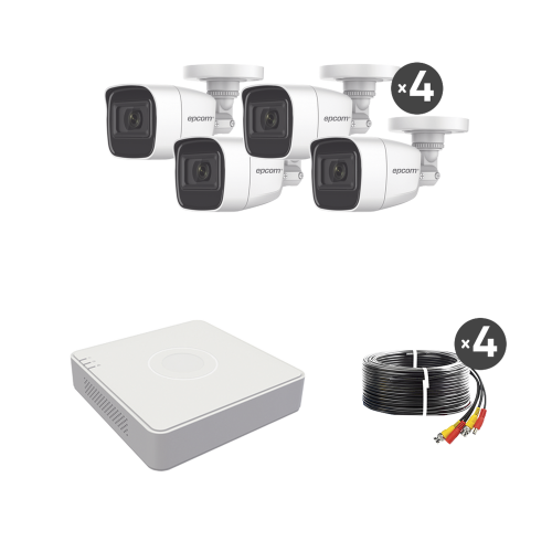 EPCOM PROFESSIONAL B8-KIT-MIC (MICRÓFONO Integrado) Kit TurboHD 1080p Lite, DVR 4 canales, Audio por Coaxitron, 4 Cámaras Bala de Metal con Micrófono Integrado
