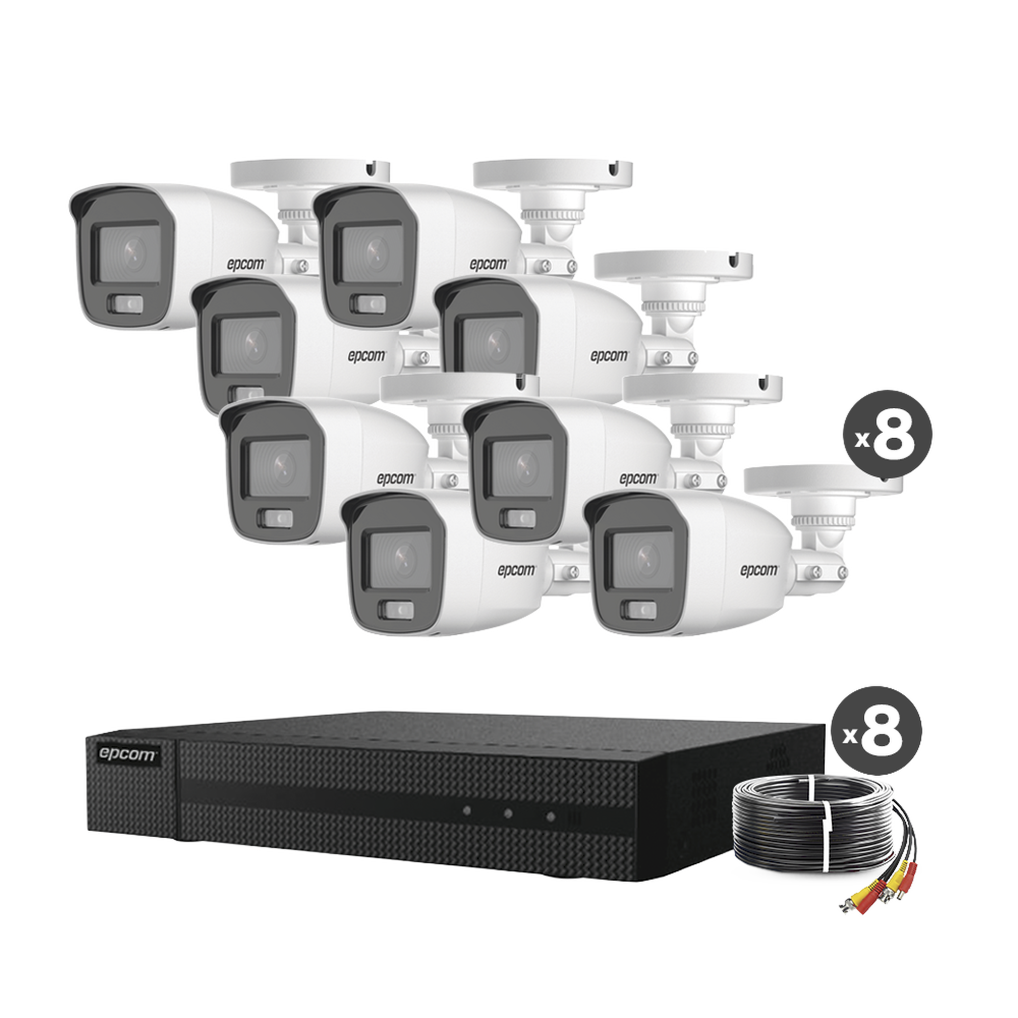 EPCOM PROFESSIONAL B8-KIT8-CV/A Kit TurboHD 1080p, DVR 8 Canales, 8 Cámaras Bala ColorVu con Microfono Integrado, Fuente de Poder, Accesorios de Instalación
