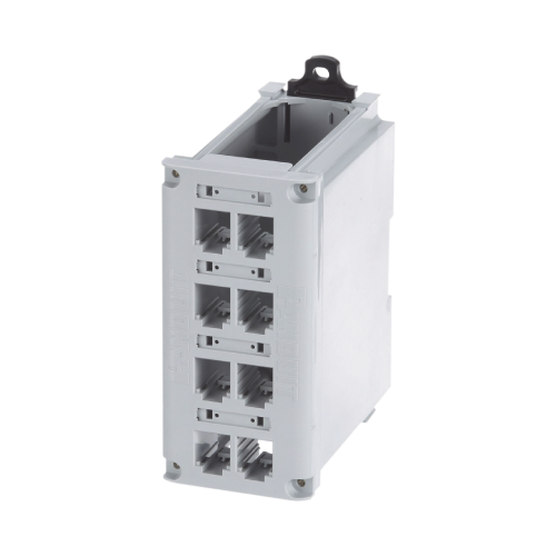 PANDUIT CDPP8RG Panel de Parcheo Modular para Cobre, de Instalación en Riel DIN Estándar de 35mm, 8 Puertos Mini-Com, Color Gris