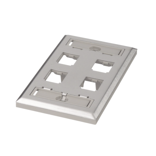 PANDUIT CFPL4SY Placa de Pared Vertical, de Acero Inoxidable, Salida Para 4 Puertos Mini-Com, Con Espacios Para Etiquetas
