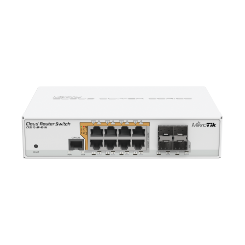 MIKROTIK CRS112-8P-4S-IN Cloud Router Switch Administrable L3, 8 puertos 10/100/1000 Mbps c/PoE Pasivo ó 802.3af/at, 4 Puertos SFP
