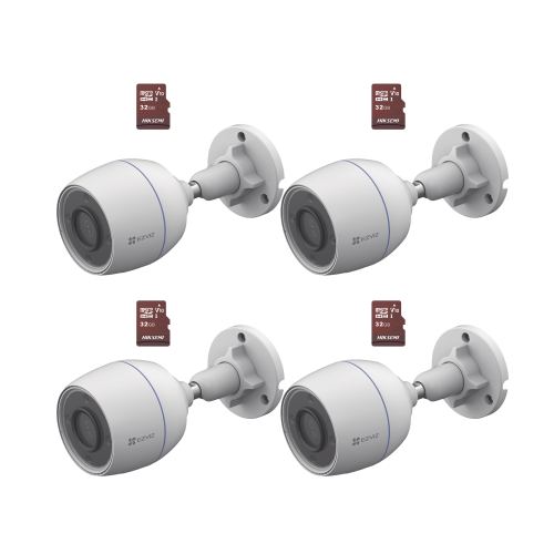 EZVIZ CS-H3C/KM4 Kit de Camaras WiFi, Incluye 4 Piezas CS-H3C y 4 Piezas HS-TF-E1/32G, Detección de Movimiento