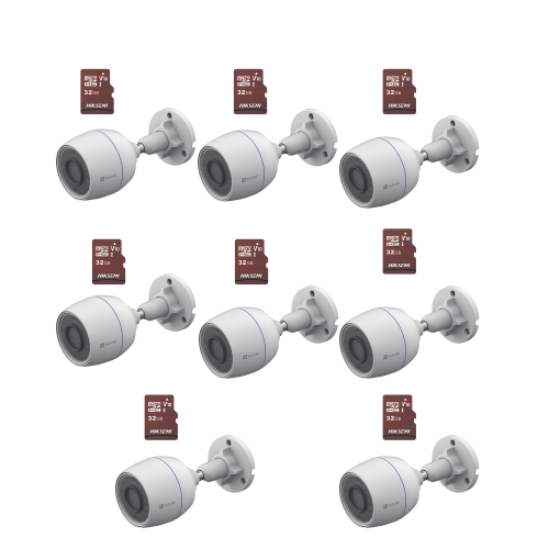 EZVIZ CS-H3C/KM8 Kit de Camaras WiFi, Incluye 8 Piezas CS-H3C y 8 Piezas HS-TF-E1/32G, Detección de Movimiento