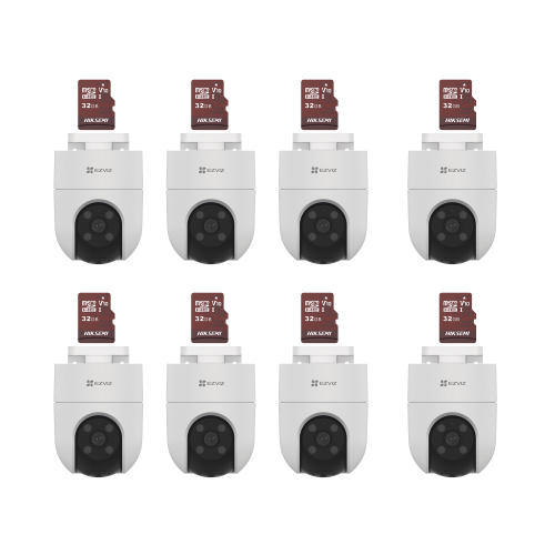 EZVIZ CS-H8C/KM8 Kit de Camaras WiFi, Incluye 8 Piezas CS-H8C y 8 Piezas HS-TF-E1/32G, Audio de Dos Vías, Detección de Movimiento, Luz Blanca, Sirena, Uso en Exterior con Protección