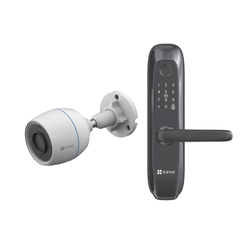 EZVIZ CS-L2S/CAM Kit de Cerradura Inteligente con Cámara IP Wi-Fi modelo CS-H3C, Apertura Remota desde la App, Códigos Temporales Para Visitantes, Lectura de Huella, Lectura de Tag, Contraseña, Botón para Timbrar, Alarma Anti-intrusion