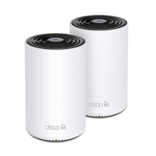 TP-LINK DECOXE75-2PACK Kit 2 Routers Inalámbricos MESH Interior para Hogar, Doble Banda Wi-Fi 6E AX5400 Mbps, 3 Puerto Gigabit WAN/LAN, 4 Antenas Internas, Administración Mediante la App Deco (iOS, Android), Protección HomeShield
