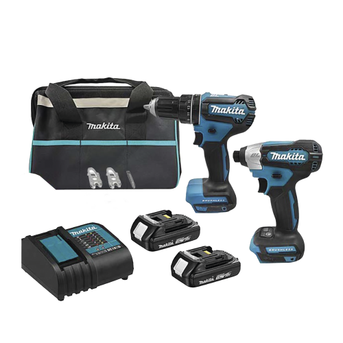 MAKITA DLX-2416-YX2 Kit de Rotomartillo Atornillador DHP485Z + Atornillador de Impacto DTD157Z, incluye 2 Baterías BL1815N, 1 Cargador DC18SD y Maleta de lona.