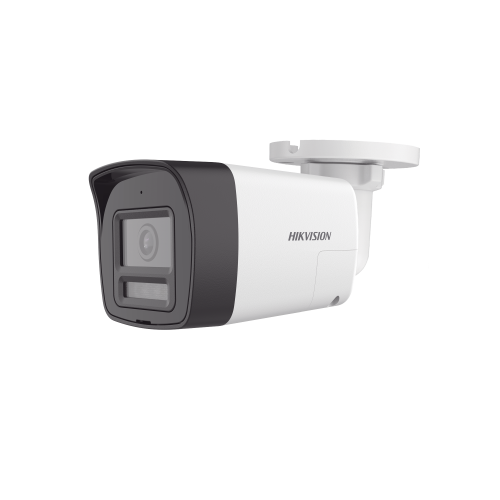 HIKVISION DS-2CE16U0T-LXTS [Audio Bidireccional + Sirena & Estrobo + Dual Light + ColorVu] Bala TURBOHD 4K (8 Megapixel), Lente 2.8 mm, 30 mts IR EXIR + 20 mts Luz Blanca, Micrófono y Bocina Integrado, Exterior IP67, Metal, dWDR