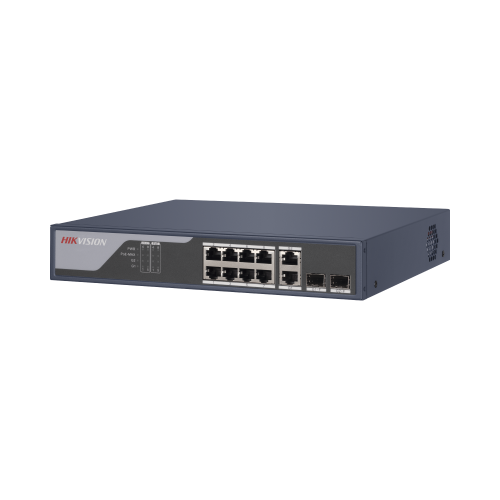 HIKVISION DS-3E1310P-SI Switch PoE+, Administrable, Uso en Rack, 8 Puertos 10/100 PoE+, 2 Puertos 1000 Mbps Uplink, 2 Puertos SFP, Configuración Nube desde Hik-PartnerPro, Modo Extendido hasta 300 Metros, 125 W