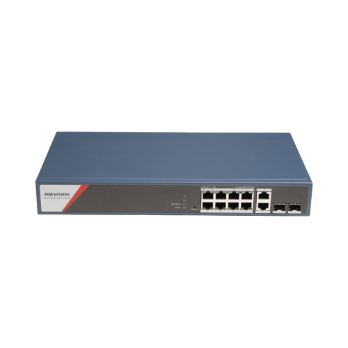 HIKVISION DS-3E1512HP-SI-8P2T2F Switch Gigabit PoE+, Administrable, 8 Puertos 1000 Mbps PoE+(4 Puertos PoE++ 90 W), 2 Puertos 1000 Mbps de Uplink, 2 Puertos SFP, Configuración Nube Hik-PartnerPro, Modo Extendido hasta 300 Metros, 130 W