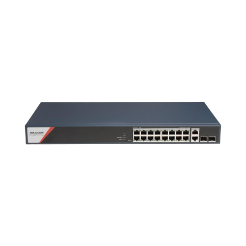 HIKVISION DS-3E1520HP-SI-16P2T2F Switch Gigabit PoE+, Administrable, 16 Puertos 1000 Mbps PoE+ (4 Puertos PoE++ 90 W), 2 Puertos 1000 Mbps de Uplink, 2 Puertos SFP, Configuración Nube Hik-PartnerPro, Modo Extendido hasta 300 Metros, 230 W