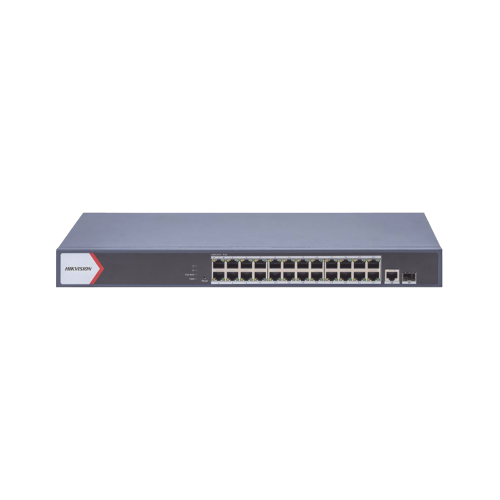 HIKVISION DS-3E1526P-EI Switch Gigabit PoE+, Administrable, 24 Puertos 1000 Mbps PoE+, 1 Puerto 100 uplink, 1 Puerto 1000 Mbps Uplink, 1 Puertos SFP Uplink, Configuración Nube desde Hik-PartnerPro, Modo Extendido hasta 300 Metros, 370 W