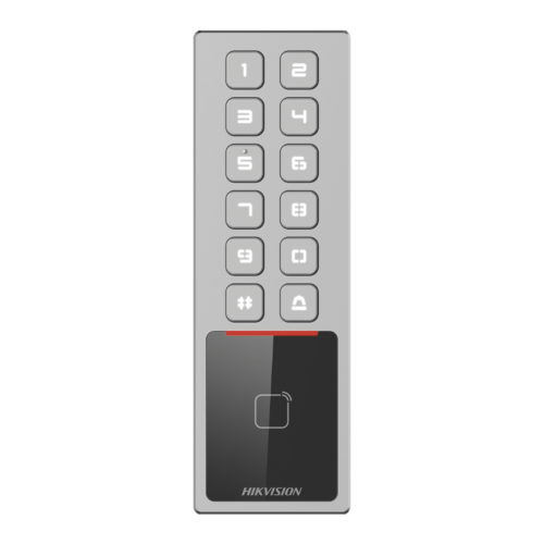 HIKVISION DS-K1T805MX Teclado Exterior Antivandálico IP65 & IK08, Administrable en la Nube, Alta y Baja de Passwords Remotamente con Horarios, Acceso por PIN o Tarjeta MIFARE