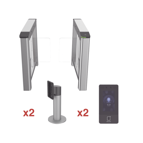 HIKVISION DS-K3B220-KIT Kit de Torniquete con Terminales Faciales incluidas, Montajes Incluidos, Izquierdo y Derecho, Carril de 90 cms, 3,000,000 MCBF, 4 Pares de IR