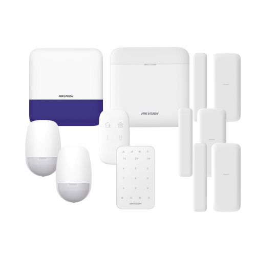 HIKVISION DS-PWA48-FULL-K (AX PRO) KIT de Alarma AX PRO, Incluye: 1 Hub con batería de respaldo/ 2 Sensores PIR, 3 Contactos Magnéticos mini, 1 Control Remoto, 1 Sirena Inalambrica Exterior /1 Teclado Inalámbrico, WiFi, Compatible con Hik-Connect P2