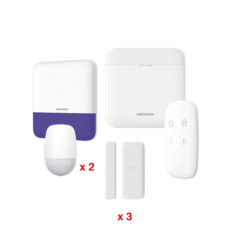 HIKVISION DS-PWA48-KV2 (AX PRO) KIT de Alarma AX PRO, Incluye: 1 Hub con batería de respaldo, 2 Sensores PIR, 3 Contactos Magnéticos mini, 1 Control Remoto, 1 Sirena Inalambrica Exterior, WiFi, Compatible con Hik-Connect P2P
