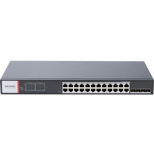 HIKVISION DS3T1528HPSI24P4F Switch Gigabit PoE+, Administrable, 24 Puertos 1000 Mbps PoE+, 4 Puertos SFP, Configuración Nube Hik-PartnerPro, Modo Extendido hasta 300 Metros, 370 W