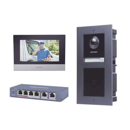 HIKVISION DSKIS601-V2 KIT de Videoportero IP con llamada a App de Smartphone y Lector de Tarjetas EM, 2da Generación (Modular), Montaje para EMPOTRAR incluido
