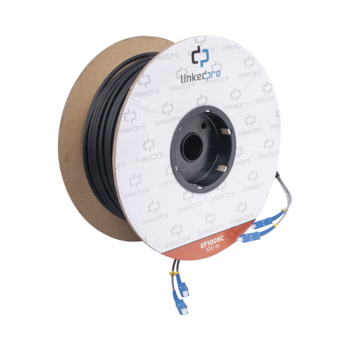 LINKEDPRO BY EPCOM EF-100-SC Carrete de Fibra Óptica Monomodo con Conectores SC-SC Duplex, Reforzada con Kevlar, de 100 metros