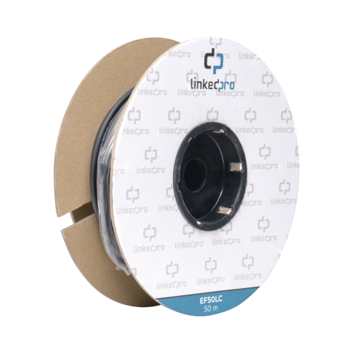 LINKEDPRO BY EPCOM EF-50-LC Carrete de Fibra Óptica Monomodo con Conectores LC-LC Duplex, Reforzada con Kevlar, de 50 metros, Para instalaciones subterráneas por tubería