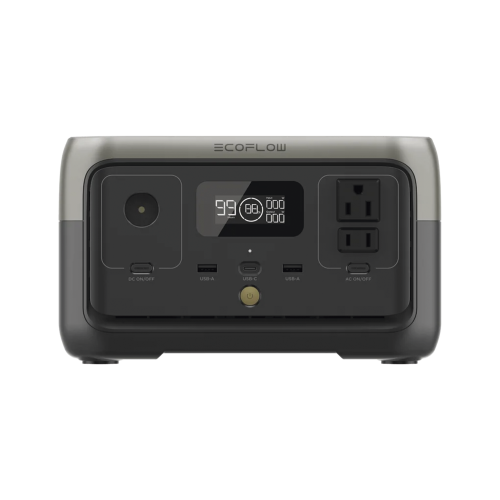 ECOFLOW EFR600 EcoFlow River 2 | Estación de Energía Portátil 256Wh Litio LFP, 2 AC 300 W (Max. 600W), 1 USB-C 60W, 2 USB -A 12W, Cargador de Coche 8A a 12 o 24V, Conectividad WiFi y Bluetooth (App), Carga Solar 110W Max.