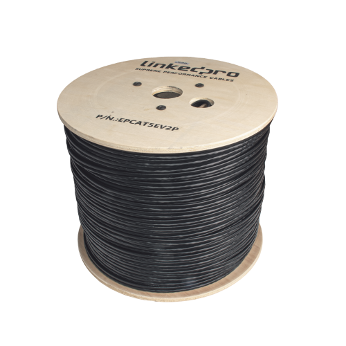 LINKEDPRO BY EPCOM EP-CAT-5E-V2P Bobina de Cable Siamés Cat5E CCA + 2 Cables Gruesos (16 AWG) para Alimentar Cámaras Más Lejos, 305m, Instalación en Exterior, Uso Industrial para Climas Extremos