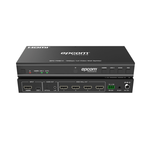 EPCOM PROAUDIO EPC-TWB14 Videowall 4K 1×4 | HDMI & USB-C | 8 Modos de Visualización | Audio Óptico/Analógico | Control RS-232/IR | Plug & Play