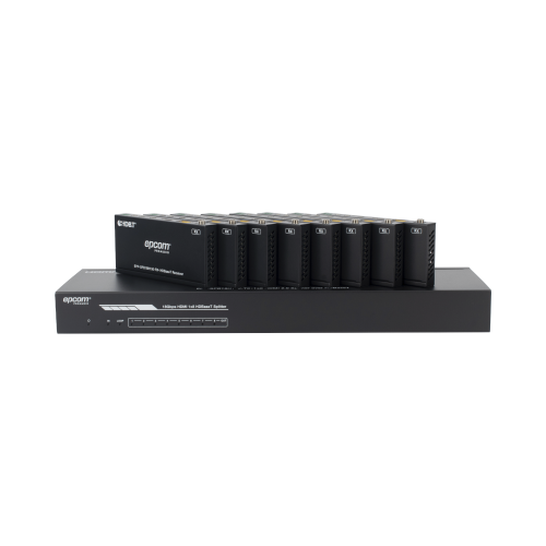 EPCOM PROAUDIO EPP-SPB18H150 Splitter mas Extensor de Video | 1×8 | ProAV | HDBaseT™ | 120m en 4K@60Hz | 150m en 1080p@60Hz | Cat6/6a/7 | Gestión Avanzada EDID | Control IR y RS232 | PoC | Salida de Audio