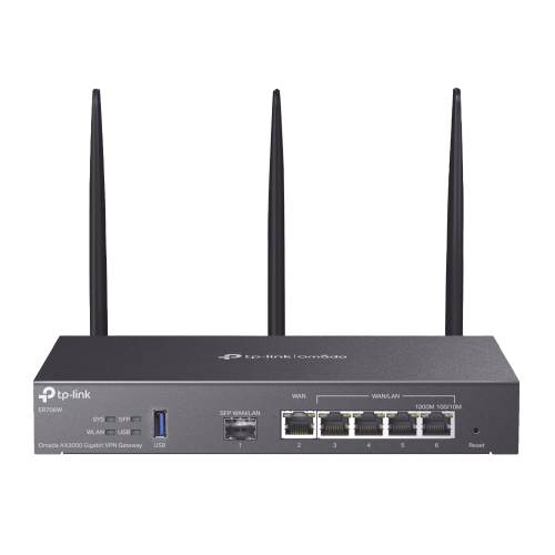 TP-LINK ER706W Router Omada VPN, SDN Multi-WAN Gigabit, 1 Puerto WAN SFP Gigabit, 1 Puerto WAN RJ45 Gigabit, 2 Puertos LAN RJ45 Gigabit, 2 Puertos Configurables LAN/WAN, 150,000 Sesiones Concurrentes, Administración Centralizada Omada o Stand-Alone