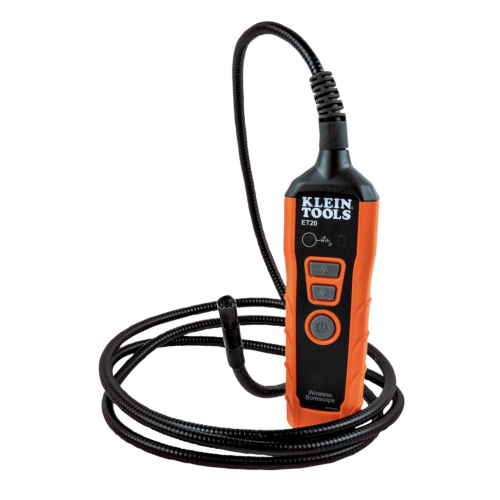 KLEIN TOOLS ET20 Boroscopio Habilitado por WiFi, Cámara de 9mm, Alcance WiFi 9m, Compatible con Android y iOS, IP67, 640×480 px, Cuello de Cisne 1.8m, LED Ajustables