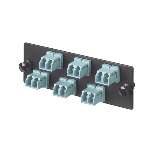 PANDUIT FAP6WAQDLCZ Placa Acopladora de Fibra Optica FAP, Con 6 Conectores LC Duplex (12 Fibras), Para Fibra Multimodo OM3/OM4, Color Aqua