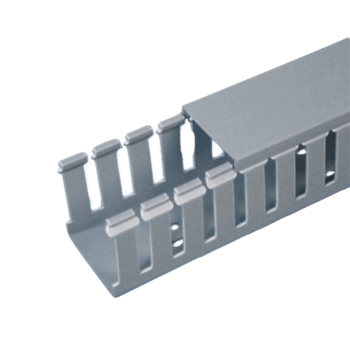PANDUIT FC3X3LG2 Canaleta Ranurada de PVC con Tapa, Tipo F, 82.6 mm de Ancho, 79.2 mm de Alto y 2 m de Largo, Color Gris