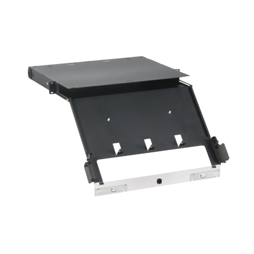 PANDUIT FCE1U Panel de Distribución de Fibra Óptica, Acepta 4 Placas FAP o FMP, Bandeja Deslizable e Inclinable Hacia Abajo, Hasta 96 Fibras, Color Negro, 1UR