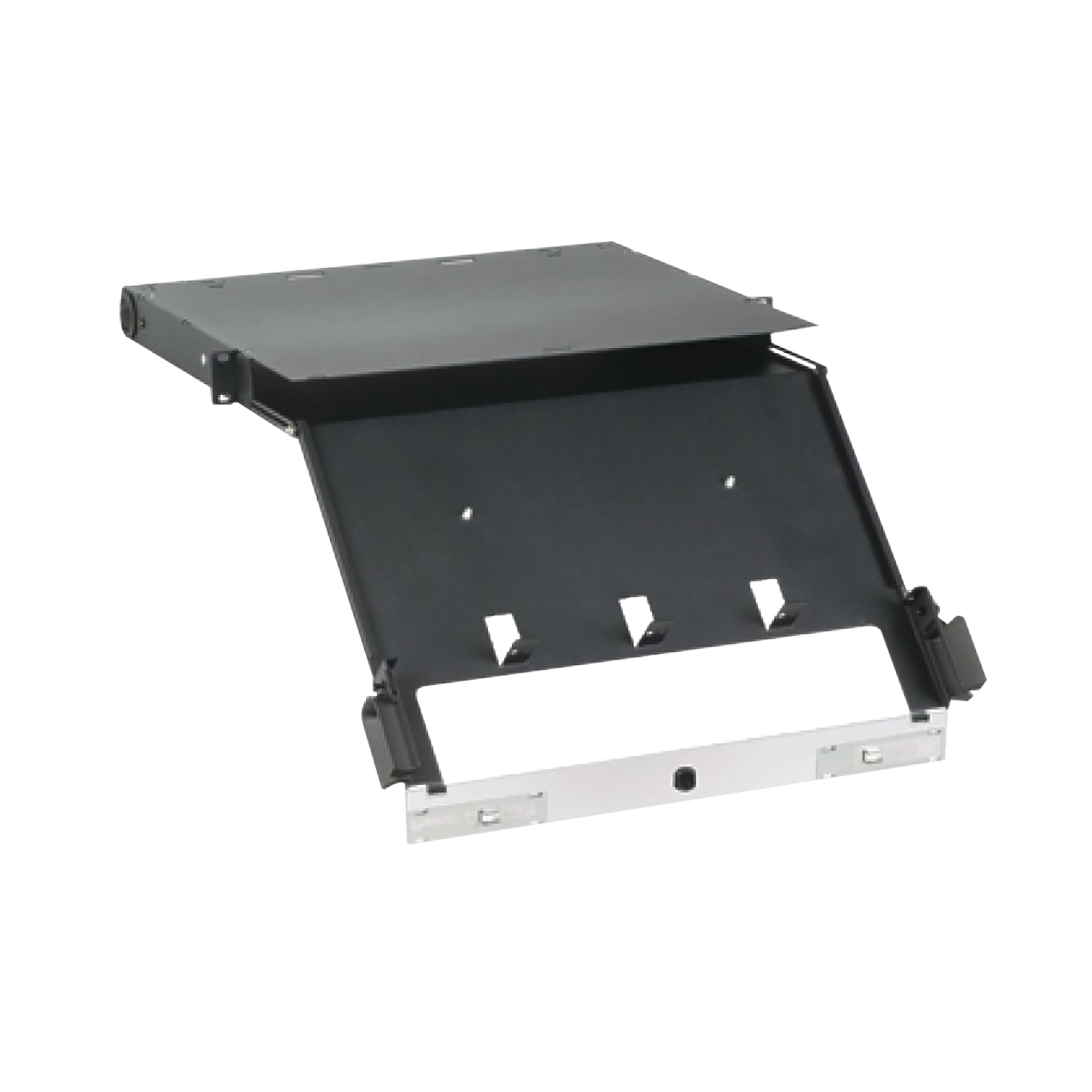 PANDUIT FCE1U Panel de Distribución de Fibra Óptica, Acepta 4 Placas FAP o FMP, Bandeja Deslizable e Inclinable Hacia Abajo, Hasta 96 Fibras, Color Negro, 1UR