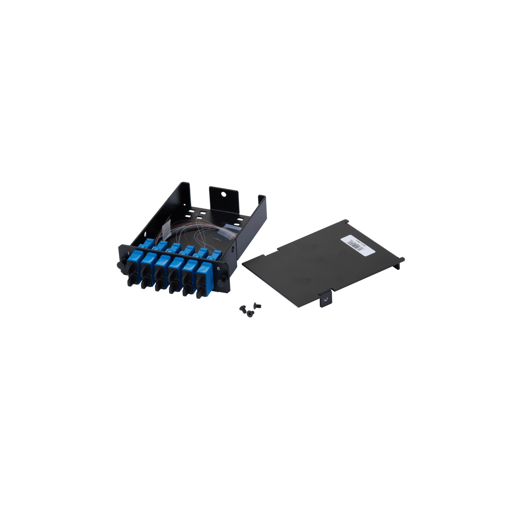 PANDUIT FCS9N-12-03P Placa Acopladora de Fibra Óptica FAP, Con 12 Pigtails y 6 Conectores SC Duplex (12 Fibras), Para Fibra Monomodo OS1/OS2, Color Azul