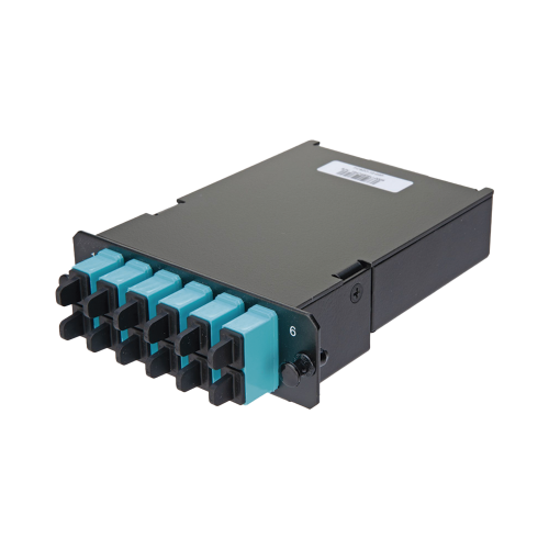 PANDUIT FCSZO-12-03P Placa Acopladora de Fibra Óptica FAP, Con 12 Pigtails y 6 Conectores SC Duplex (12 Fibras), Para Fibra Multimodo OM3/OM4, Color Aqua