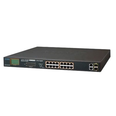 PLANET FGSW-1822VHP Switch No Administrable PoE+ Extender, Aislamiento VLAN de 16 Puertos +, 2 Combo TP/SFP Gigabit y Pantalla