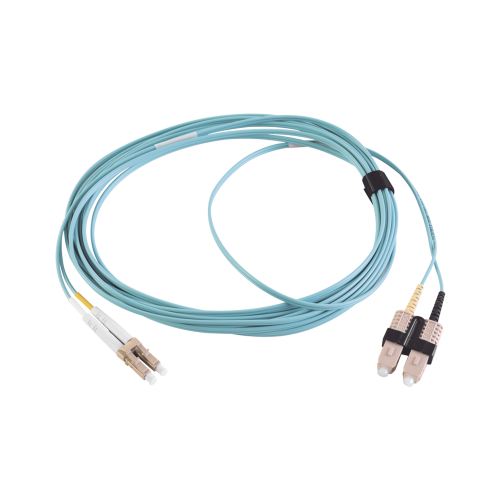 SIEMON FJ2-LCSC5L-05AQ Jumper de Fibra Óptica Multimodo 50/125 XGLO OM3, LC-SC Duplex, OFNR, Color Aqua, 5 Metros