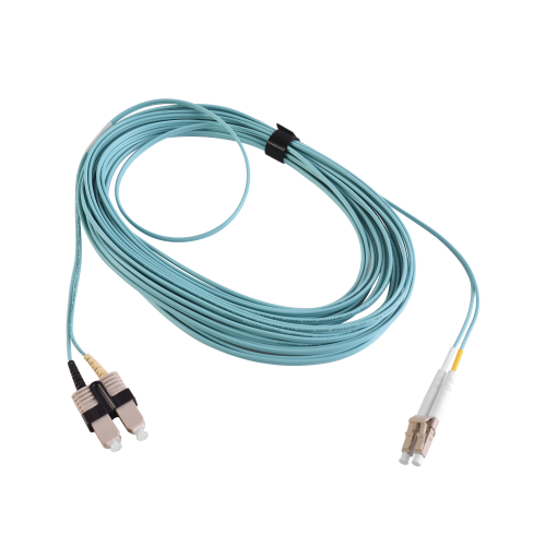 SIEMON FJ2-LCSC5L-10AQ Jumper de Fibra Óptica Multimodo 50/125 XGLO OM3, LC-SC Duplex, OFNR, Color Aqua, 10 Metros
