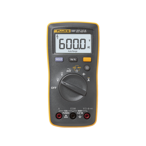 FLUKE FLUKE-107ESP Multímetro Digital de Tamaño Compacto, Para Medición de Corriente y Tensión, Uso con Voltaje Máximo de 600 V, Pantalla LED Retroiluminada