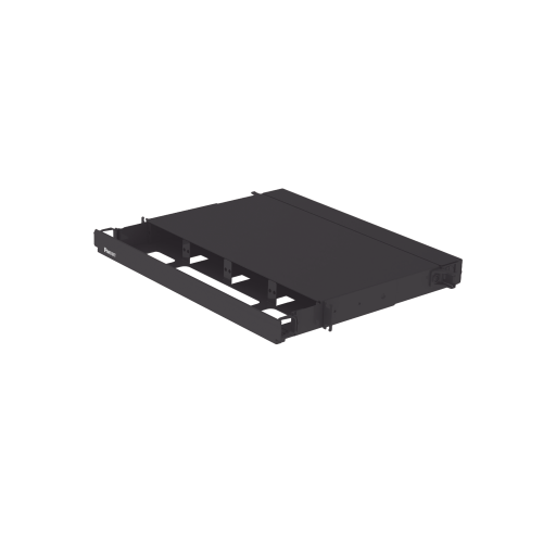 PANDUIT FRE1UBL Panel de Distribución de Fibra Óptica, Acepta 4 Placas FAP o FMP, Bandeja Deslizable, Hasta 96 Fibras, Color Negro, 1UR