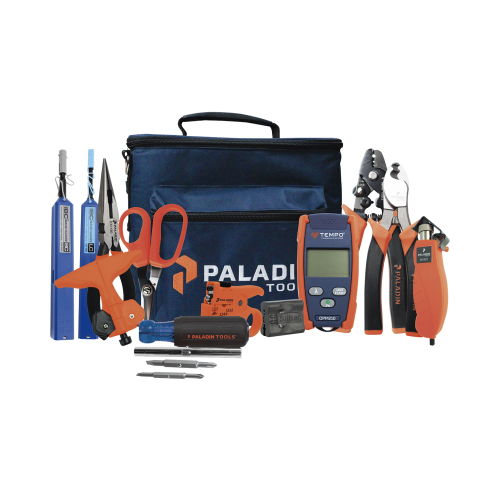 TEMPO FTK-PP Kit de Herramientas Pro Plus para Instalación de Fibra Óptica con accesorios de limpieza de puertos/conectores, desforradoras de fibra óptica y medidor de potencia